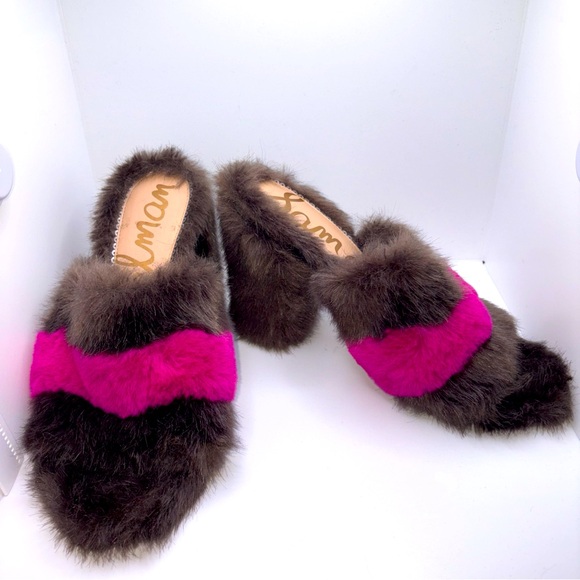 Sam Edelman Yael Furry Mules Brown/Pink Size 9 Clean - Picture 1 of 11